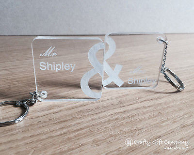 Personalised Mr & Mrs Wedding Engraved acrylic keyring set WEDDING gift present