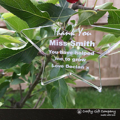 Thank You Teacher Star keepsake gift present in gift bag - Acrylic Personalised