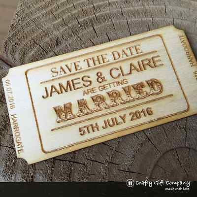Personalised Save the Date ticket wedding wood vintage