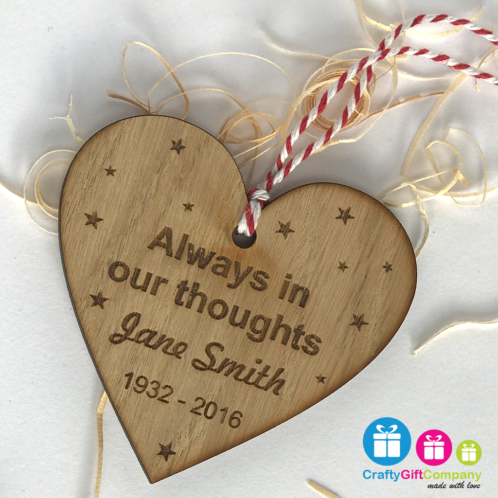 Memory Heart Personalised Decoration Tree Bauble Christmas Oak Memorial