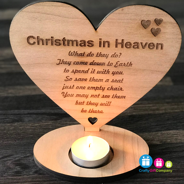 Christmas in Heaven remembrance heart candle holder sign
