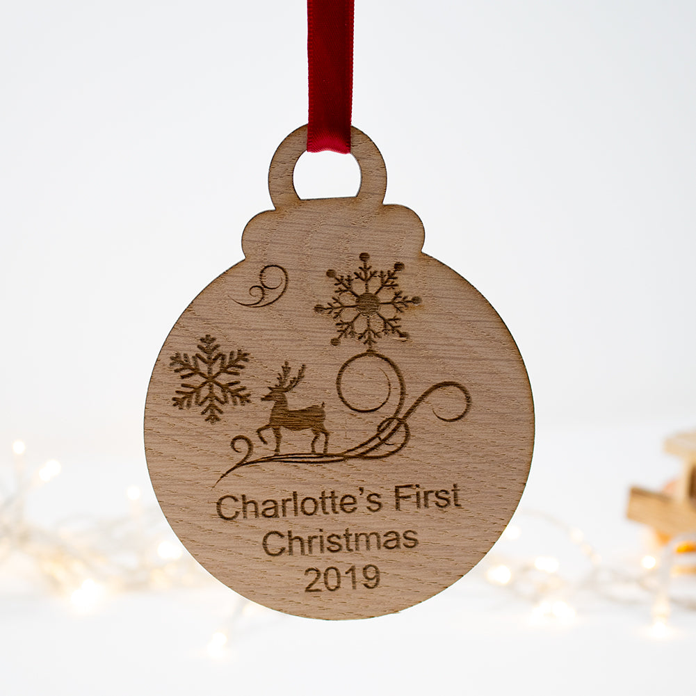 First Christmas Bauble oak