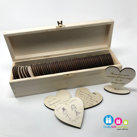 Personalised Wedding Guest Book  with hearts, box and sign (Design 2)