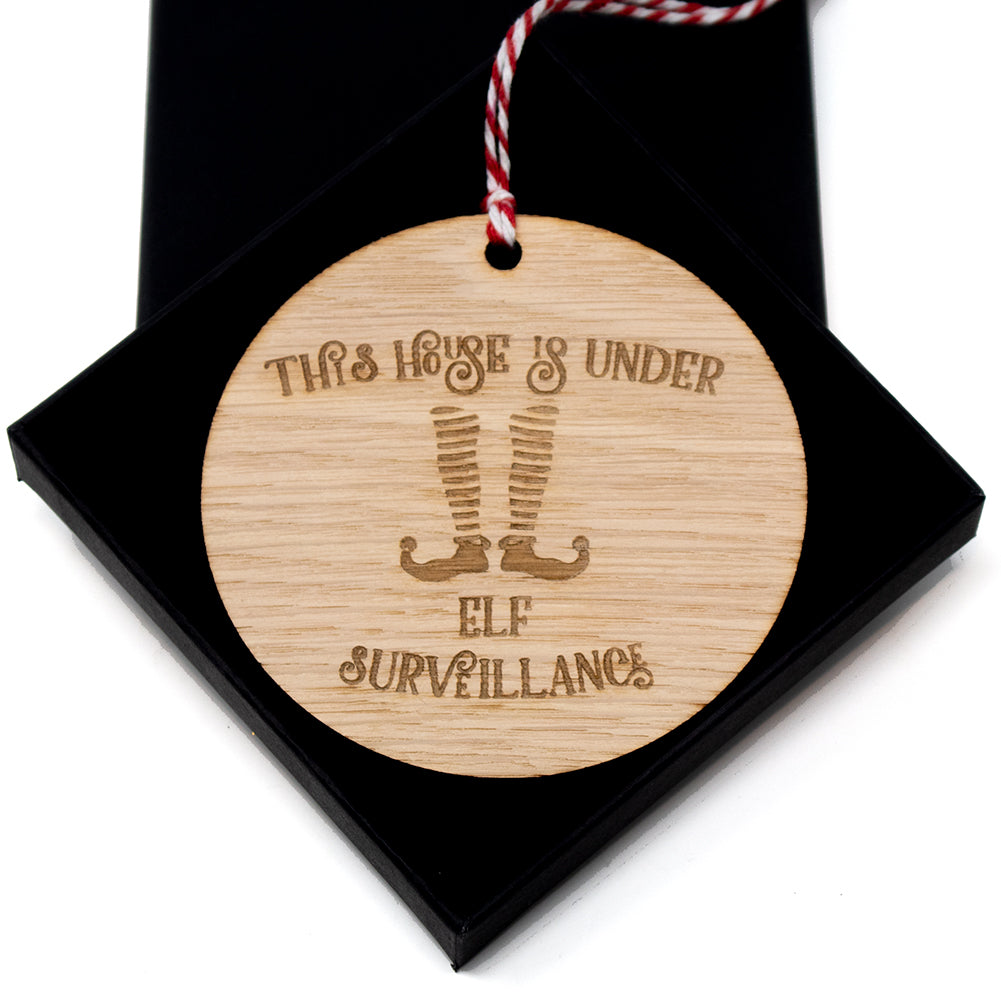 Elf Surveillance Christmas tree ornament Oak bauble