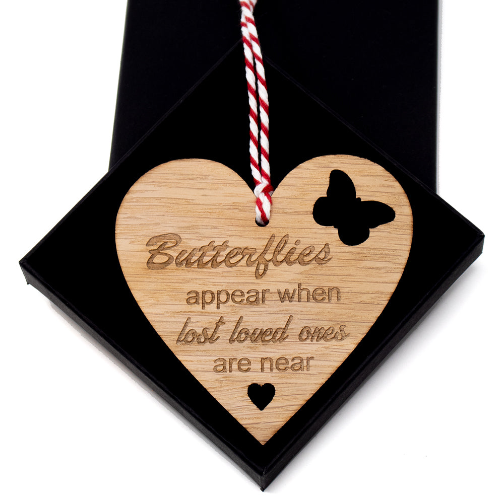 Butterflies appear when lost loved ones are near Memorial Bauble Christmas tree ornament oak