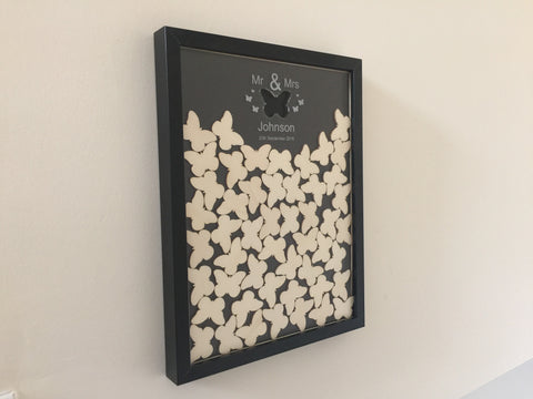 Wedding butterfly drop box guest book including frame and butterflies