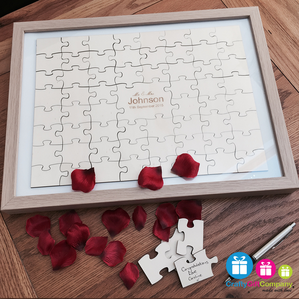 92 pcs Wedding jigsaw personalised Puzzle Guest book including free frame.