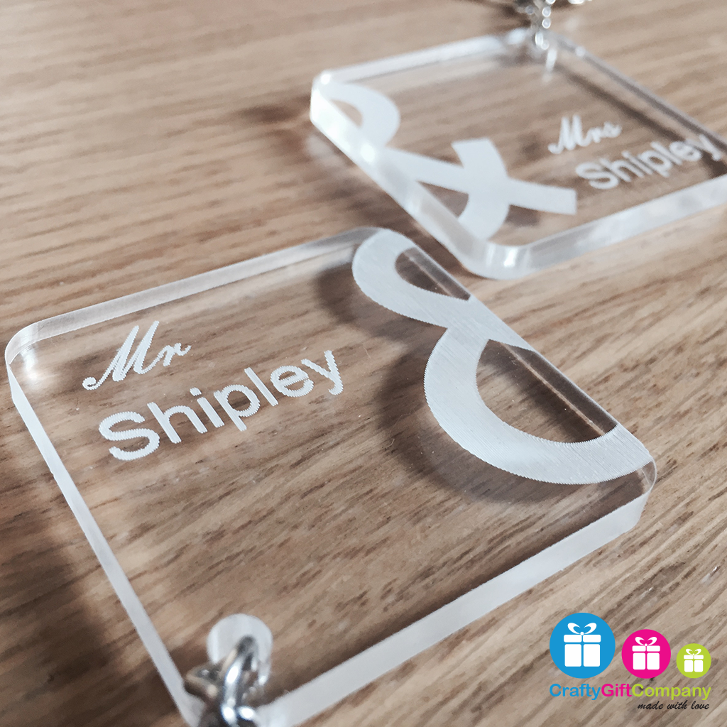 Personalised Mr & Mrs Wedding Engraved acrylic keyring set WEDDING gift present