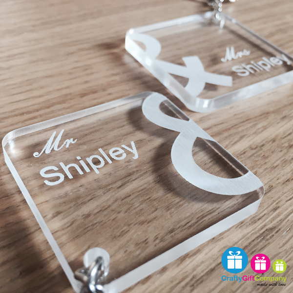 Personalised Mr & Mrs Wedding Engraved acrylic keyring set WEDDING gift present