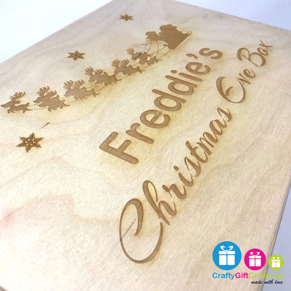 Wooden Christmas Eve Box & Free Santa Key (Sleigh Style)