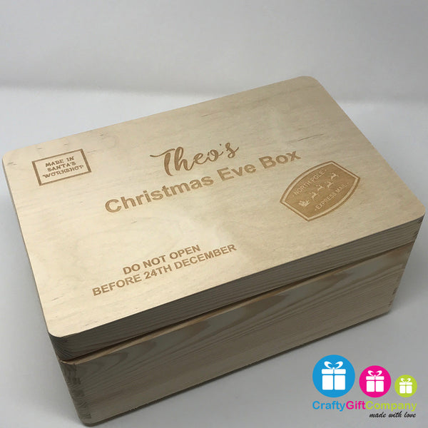 Wooden Christmas Eve Box & Free Santa Key (Stamp Style)