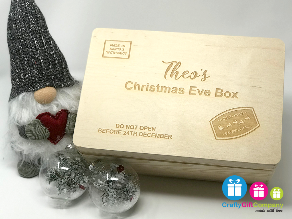 Wooden Christmas Eve Box & Free Santa Key (Stamp Style)