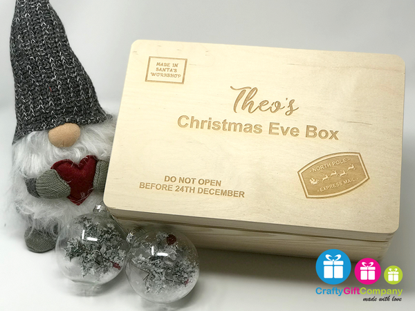 Wooden Christmas Eve Box & Free Santa Key (Stamp Style)
