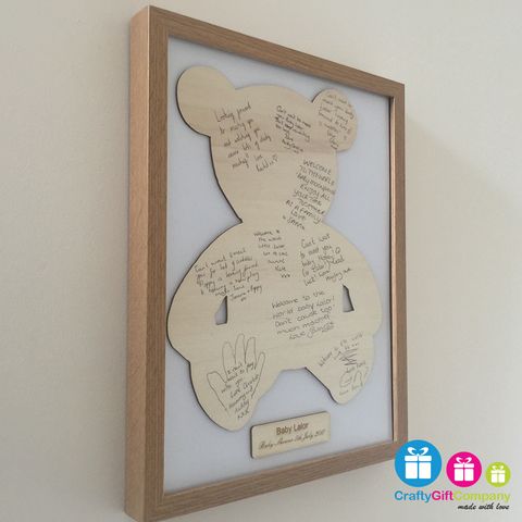 Baby shower / Christening personalised teddy Guest book including free frame.