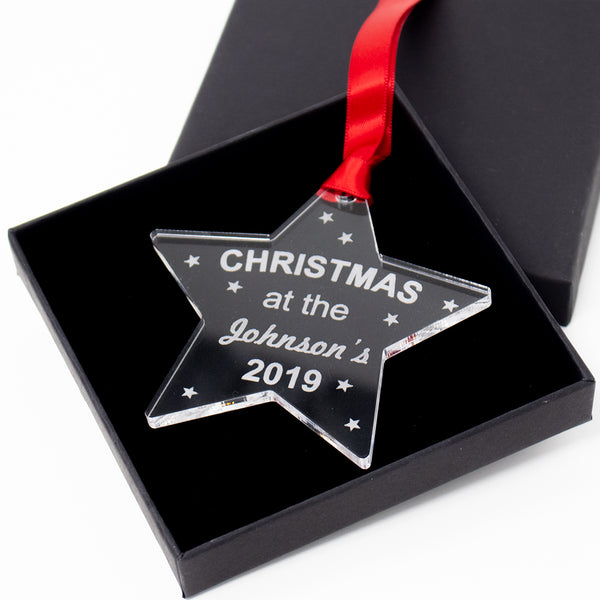Personalised Bauble - Christmas At The - Acrylic Star Tree Decoration