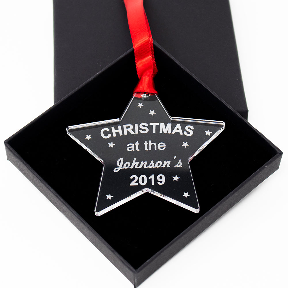 Personalised Bauble - Christmas At The - Acrylic Star Tree Decoration