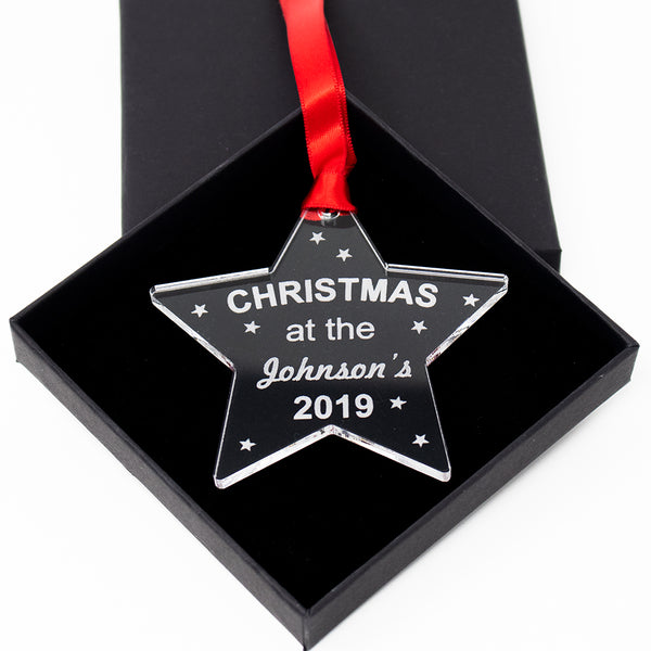 Personalised Bauble - Christmas At The - Acrylic Star Tree Decoration