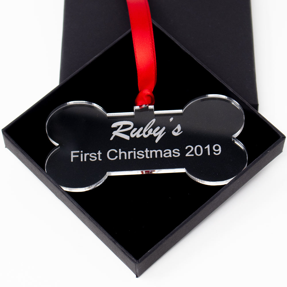 Personalised DOG BONE pet Tree Decoration Bauble