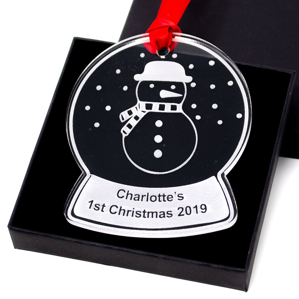 Baby First Christmas Personalised Bauble - Snowman globe tree decoration ornament