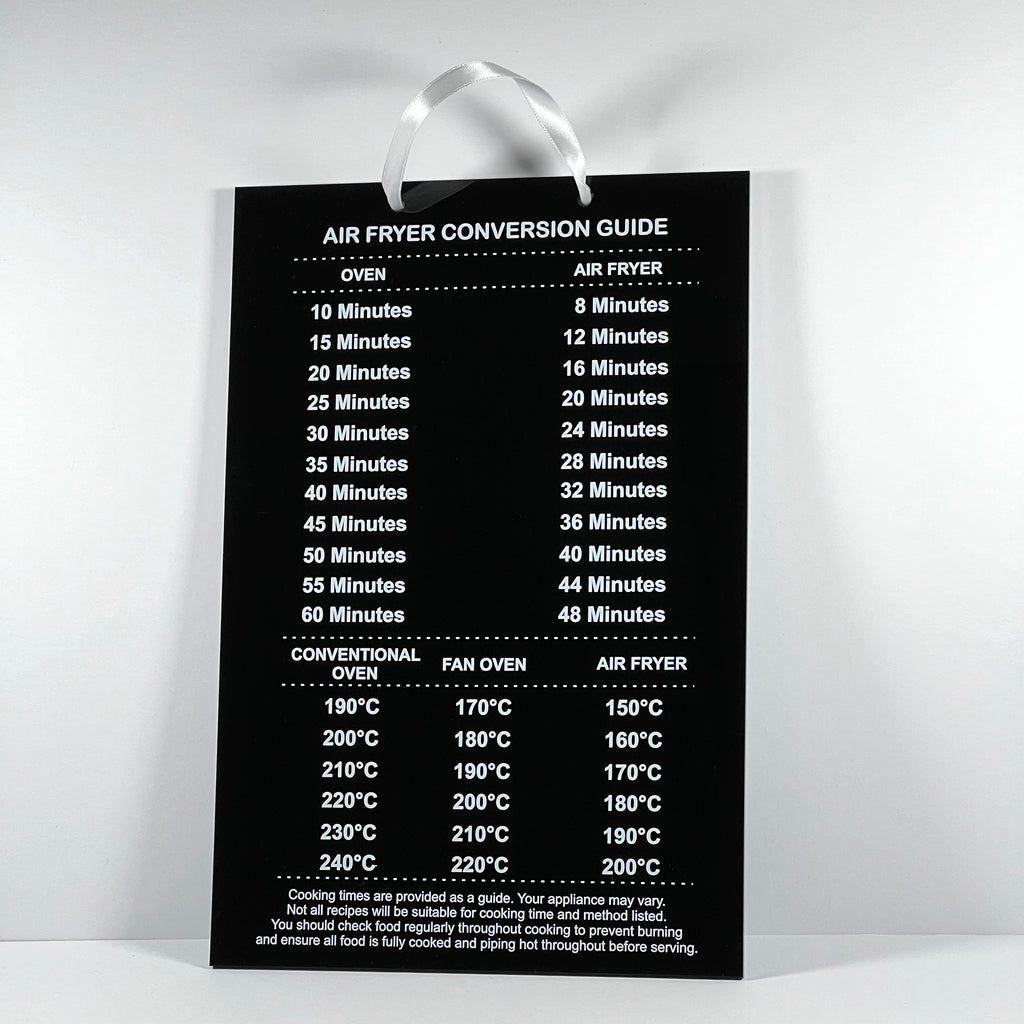 Black Large Air Fryer conversion chart guide wall plaque gift A4 Size