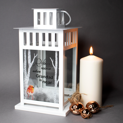 Personalised Lantern - Remember lost loved ones robins appear