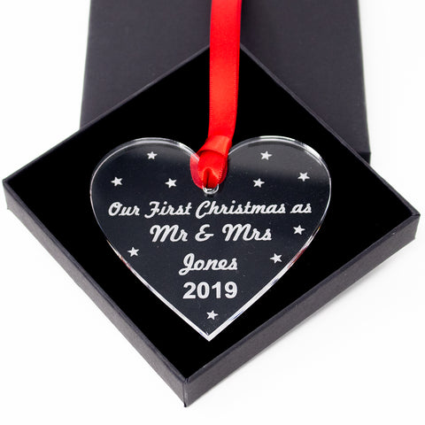 Personalised First Christmas Together Heart Xmas Tree Bauble Married Gift Idea