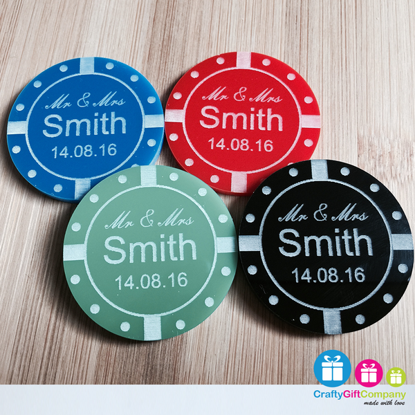Personalised Acrylic Poker Chip casino style Wedding Table Decoration Favours