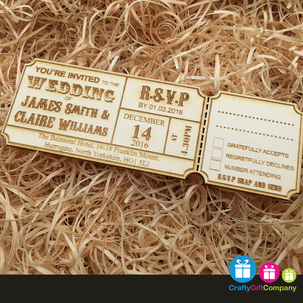 Personalised rustic wedding invitations WOODEN