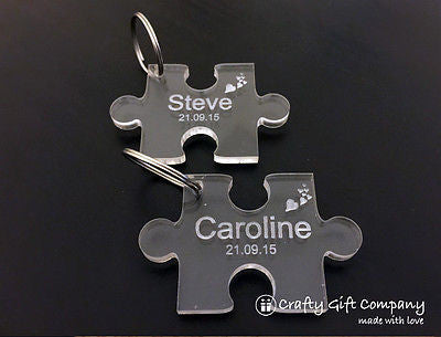 Personalised Jigsaw Puzzle Piece Keyring Set Gift