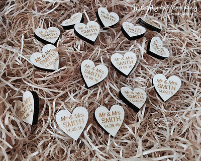 Personalised Wooden Heart Table Decorations Rustic Vintage Wedding Favours