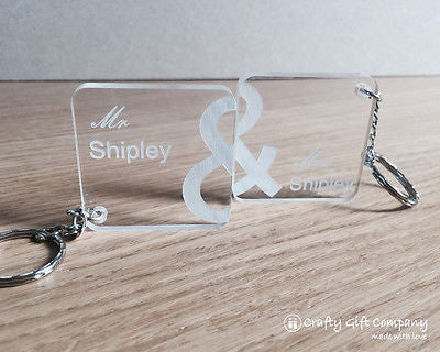 Personalised Mr & Mrs Wedding Engraved acrylic keyring set WEDDING gift present