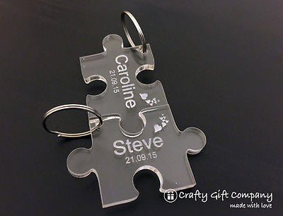 Personalised Jigsaw Puzzle Piece Keyring Set Gift