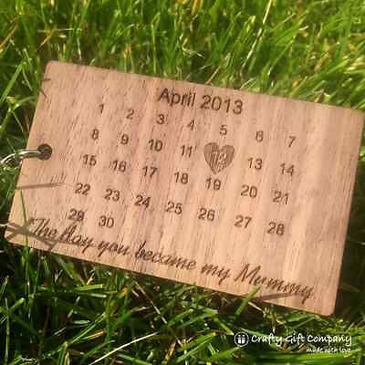 Personalised Wooden Calendar Keyring for Fathers Day Gift Mothers Day 5th Anniversary