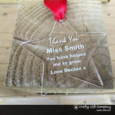 Thank You Teacher Star keepsake gift present in gift bag - Acrylic Personalised