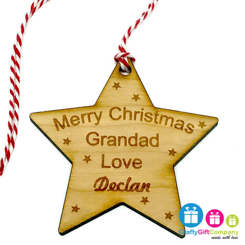 Personalised Bauble -Merry Christmas Star Grandad, Grandma etc - Cherry Star Tree Decoration