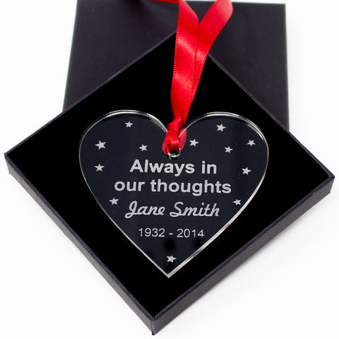 Memory Heart Personalised Decoration Tree Bauble Christmas Acrylic Memorial