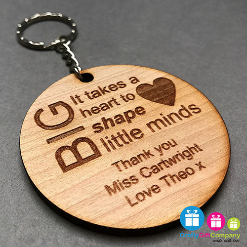 Personalised Teacher Engraved Keyring Gift Thank You School (Round Wood)