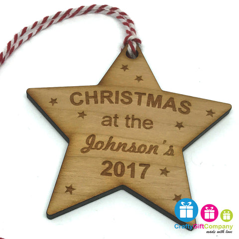 Personalised Bauble - Christmas At The tree decoration ornament Cherry Wood