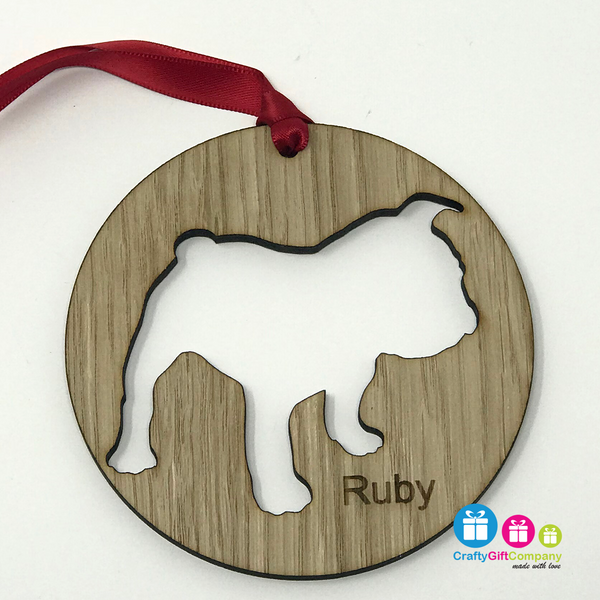 Personalised Dog Bauble made from Oak