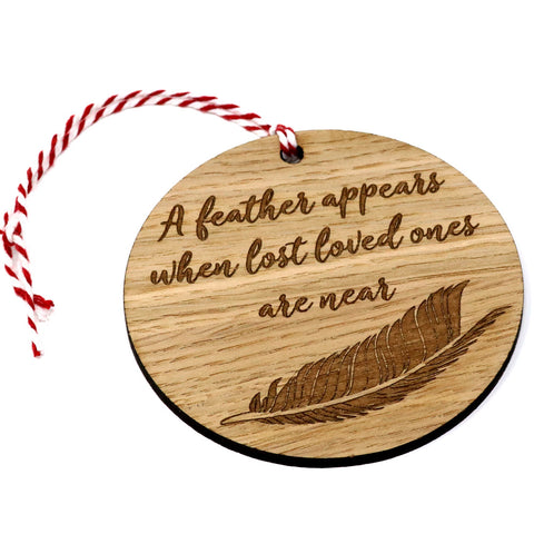 Feather Memorial Bauble Christmas tree ornament oak