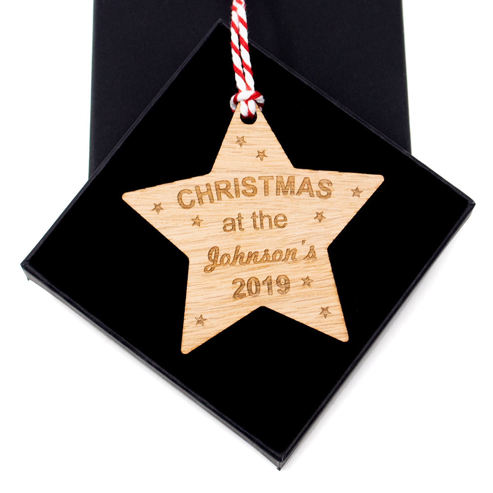 Personalised Bauble - Christmas At The - Oak Star Tree Decoration