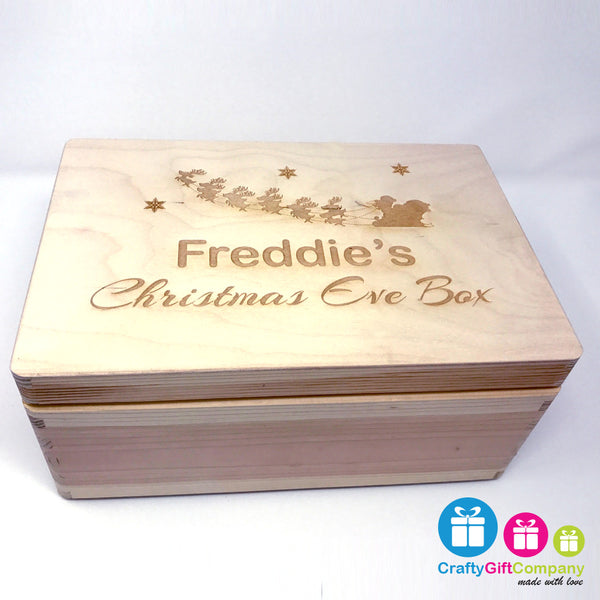 Wooden Christmas Eve Box & Free Santa Key (Sleigh Style)