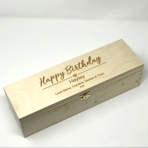 Personalised engraved wooden birthday wine box