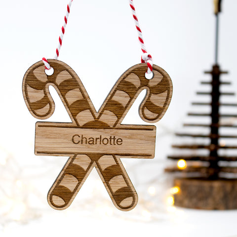 Candy Cane Bauble Personalised Tree Decoration Gift