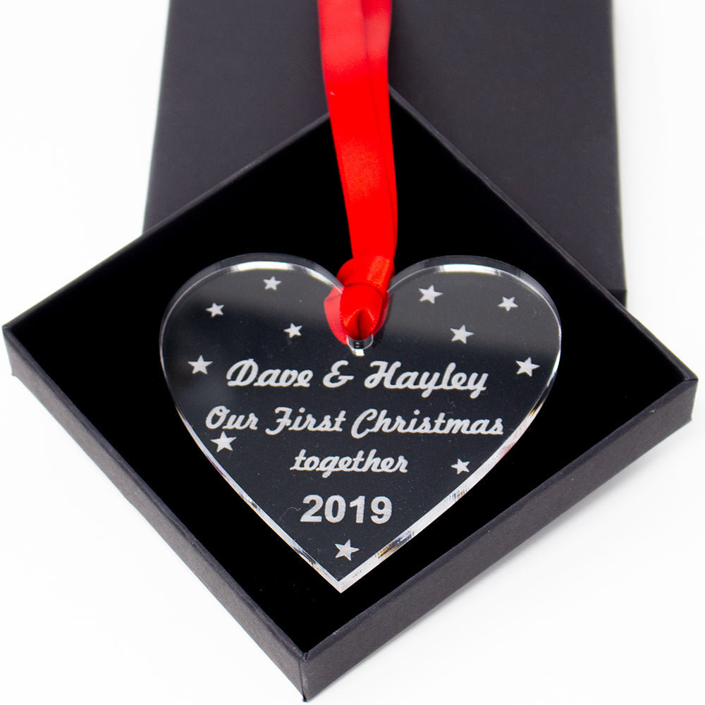 Personalised First Christmas Together Heart Xmas Tree Bauble