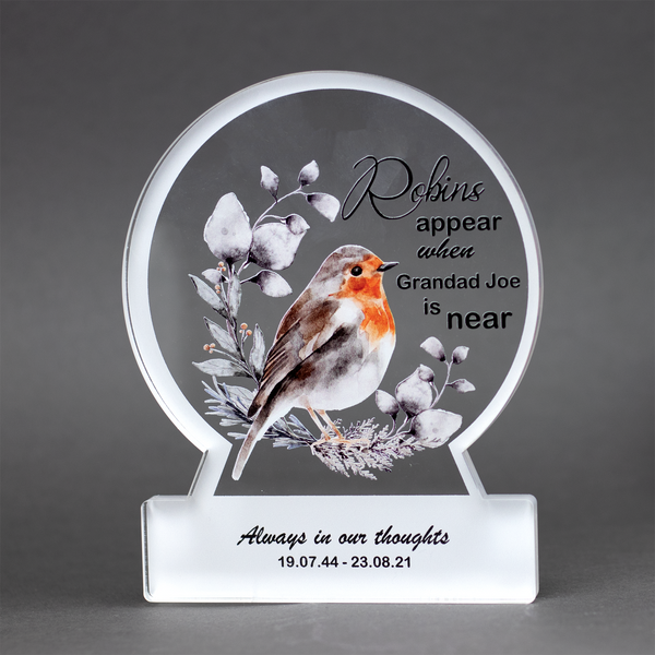 Robins Appear when loved ones are near stand up snow globe remembrance Christmas decoration