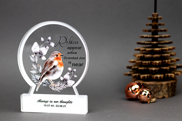 Robins Appear when loved ones are near stand up snow globe remembrance Christmas decoration